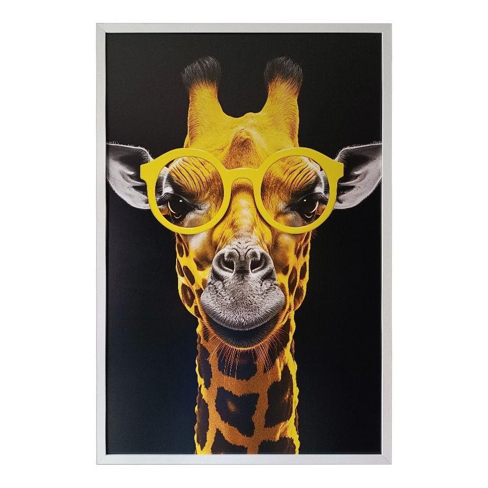 Quadro Decorativo Girafa De óculos Moldura Cx Alta 100x66 Titulos Moldura Branca