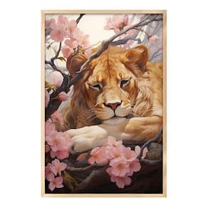 Quadro Decorativo Leão Flor Cerejeira Moldura Cx Alta 100x66 Titulos Moldura Mel