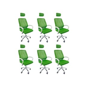 Kit 6 Cadeiras Escritório Diretor Oficial Tela Mesh Apoio Nuca Verde Branco