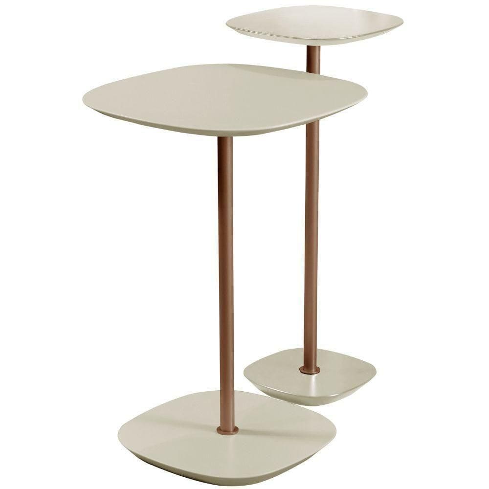 Conjunto 2 Mesa Lateral Florença Off White Em Metal Cobre