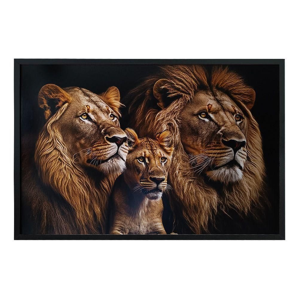 Quadro Decorativo Leões Moldura Cx Alta 100x66 Titulos Moldura Preta