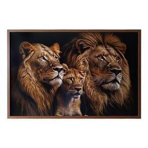 Quadro Decorativo Leões Moldura Cx Alta 100x66 Titulos Moldura Madeira