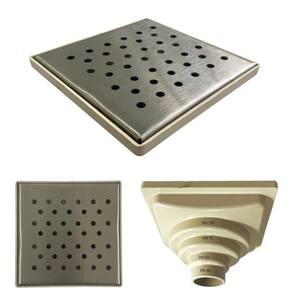 Ralo Inox 304 modelo 15x15 Bolinhas com Tela e Coletor Bege Saída Adapt de 40mm até 100mm
