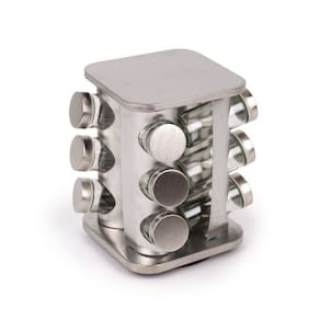 Porta Condimentos E Temperos Giratório Com 12 Potes Em Aço Inox E Vidro
