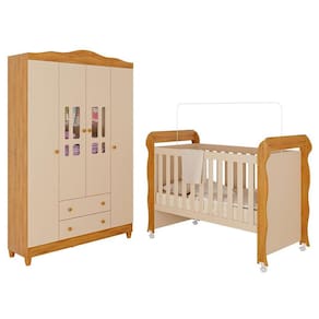 Berço Americano Mirelle e Guarda Roupa Infantil Ariel 4 Portas Off White Bétula– Carolina Baby