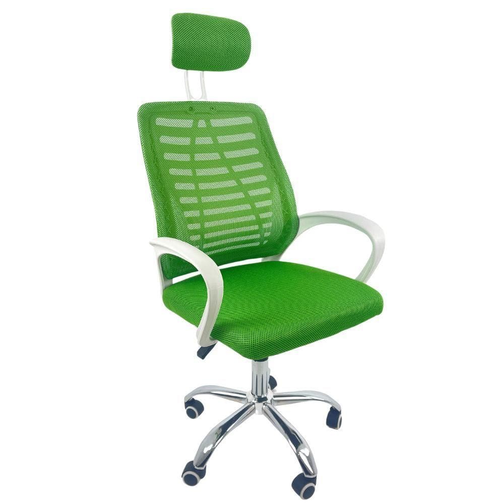 Cadeira Escritório Diretor Oficial Tela Mesh Apoio Nuca Verde Branco