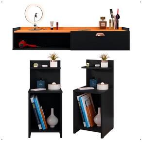 Kit 2 Mesas Cabeceira Mesinha Lateral Fantasy Preto Penteadeira Suspensa Camarim Decor Cinamomo Puxador Concha Quarto - Lojas RPM