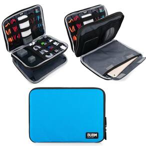 Organizador eletrônico BUBM de dupla camada para cabos azul