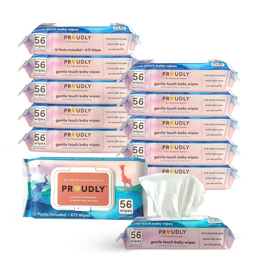 Lenços umedecidos para bebês PROUDLY Gentle Touch, sem perfume, 672 unidades (pacote com 12)