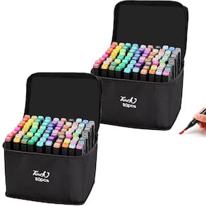 Canetinhas Permanente Estojo 80 Cores Kit 2 Uni Marcador Caneta Ponta Dupla Profissional