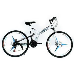 Bicicleta Aro 26 Freio Disco Bike Dobrável EasyFold 21 Marchas Roda Magnésio Branco Azul WCT Fitness