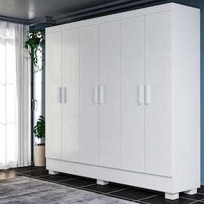 Guarda-Roupa Compacto Armário de Quarto Solteiro 6 Portas e 2 Gavetas em Mdf