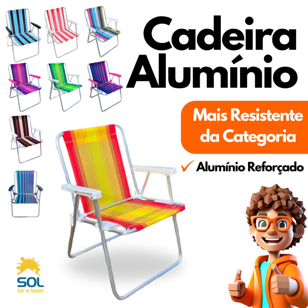 Cadeira de Praia em Alumínio Capacidade até 120kg