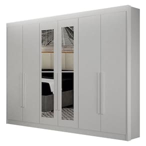 Guarda Roupa 6 Portas Diamante Gold com Espelho Branco - Leifer Móveis