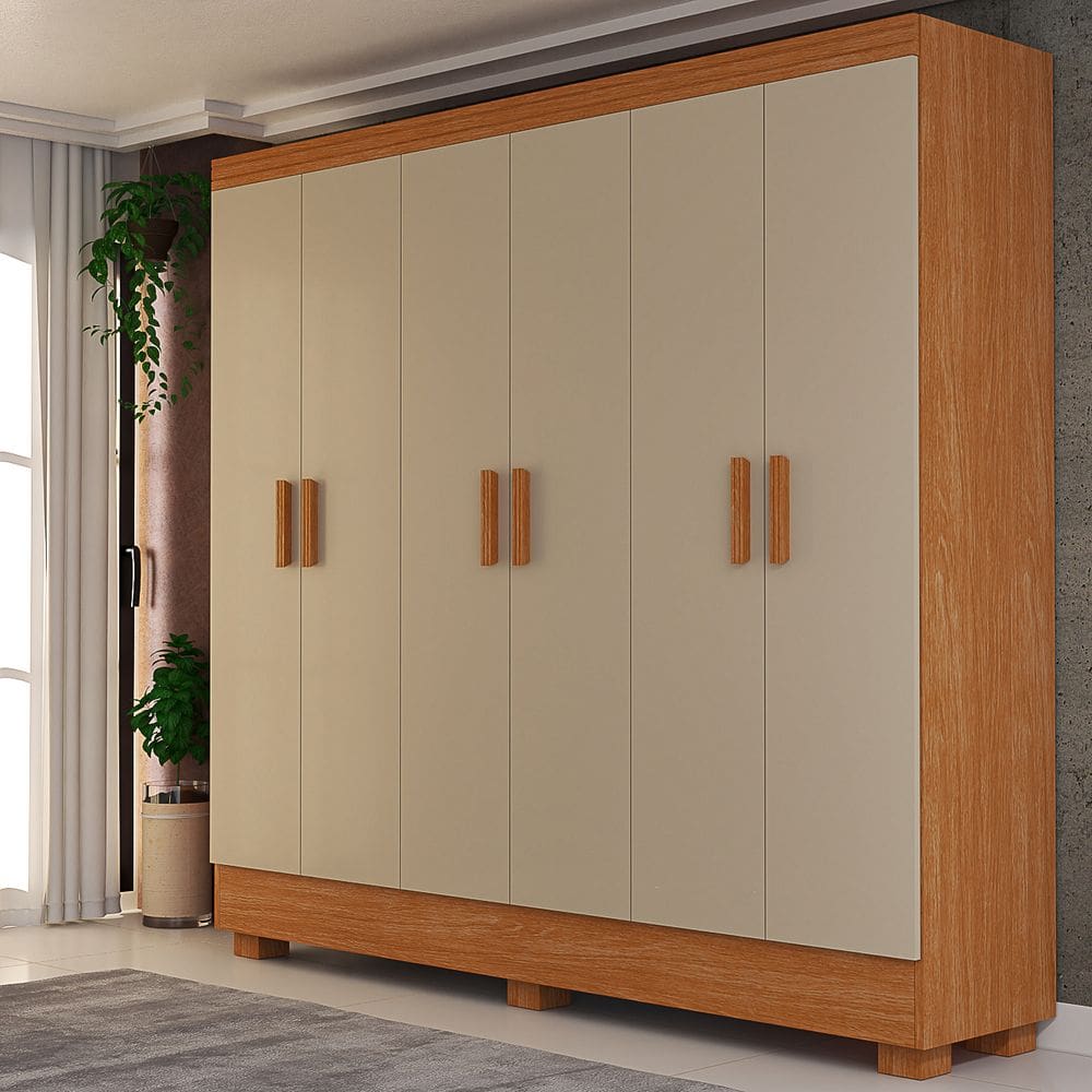 Guarda Roupa Solteiro Compacto 6 Portas 2 Gavetas para Quartos Pequenos 100% MDF