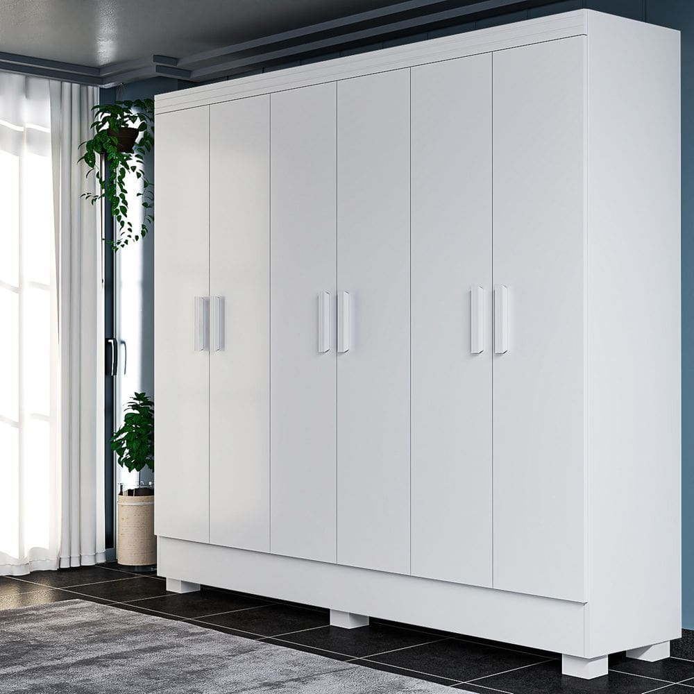 Guarda-Roupa Solteiro 6 Portas 2 Gavetas Amplo Espaço Interno MDF Moderno