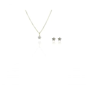 Conjunto Estrelas Com Zircônia Banhado Em Ouro 18k
