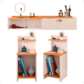 Kit 2 Mesas Cabeceira Mesinha Lateral Prateleira Organizadora Penteadeira Suspensa Nicho Porta Maquiagem Decoração Multiuso - Lojas RPM