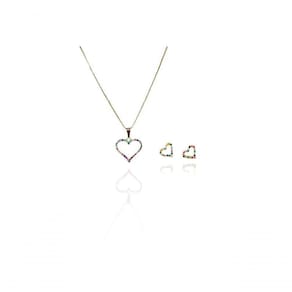 Conjunto Corações Com Zircônia Colorida Banhado Em Ouro 18k