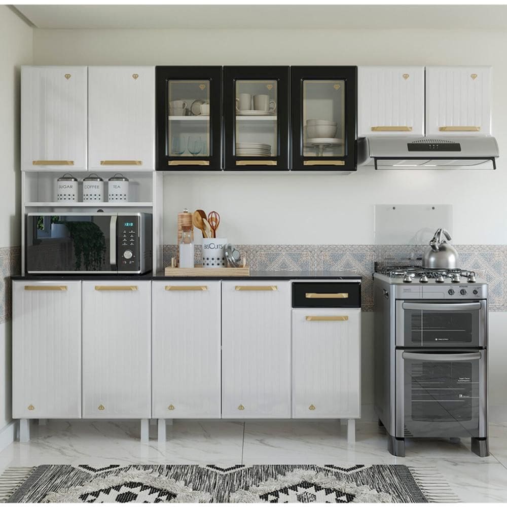 Cozinha Completa de Aço 4 Peças Armário para Forno/Micro e Balcão Multimóveis CR20371