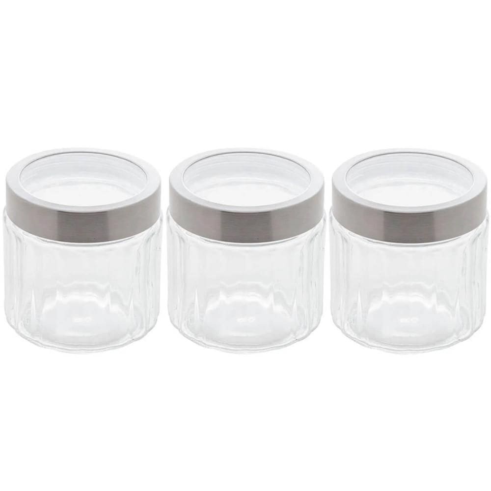 Kit 3 Potes de Vidro Borossilicato Porta Mantimentos Lyor 870ml cada Tampa Inox Sydney