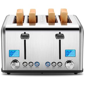 Torradeira de 4 fatias em Aço Inoxidável com Contador Regressivo e Funções Bagel, Descongelar e Cancelar - 1650W,Roter Mond
