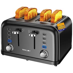 Torradeira 4 Fatias Preta, Controles Individuais, Espaço Extra Largo, 7 Níveis de Tostagem, 4 Funções, Ideal para Pães, Bagels e