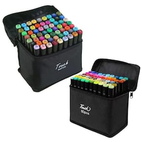 Caneta Canetinha 60 Cores Marcador Permanente Kit 2 unidades Estojo Caneta Ponta Dupla Bolsa com Alça Escola Faculdade Curso Cartaz Arte Desenho