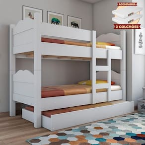 Beliche Madrid Com Grades De Proteção E Cama Removível - Branco Com 2 Colchões