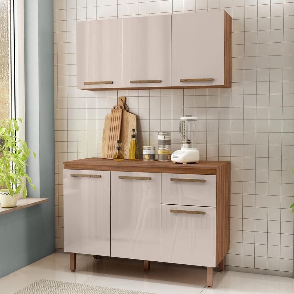 Armario De Cozinha Pop 120 Cm Com 6 Portas E 1 Gaveta Freijo/baunilha/freijo