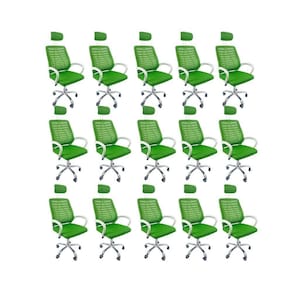 Kit 15 Cadeiras Escritório Diretor Oficial Tela Mesh Apoio Nuca Verde Branco