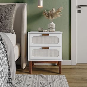 Mesa De Cabeceira 2 Gavetas Santorini Branco 45 Cm Palhinha Indiana - Branco