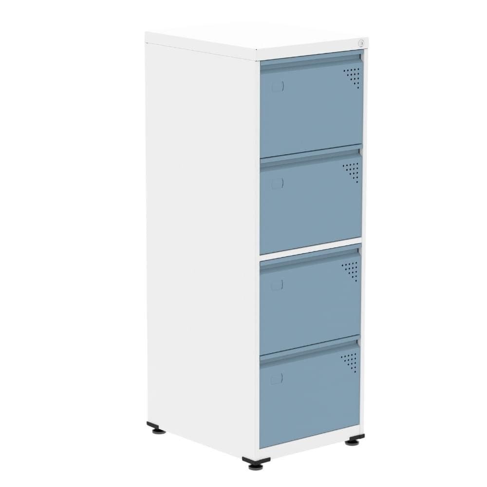 Armário de Arquivo Oficio 4 Gavetas Pandin 47cm (Larg) Aço Branco c/ Frente Gaveta Azul Dali c/ Chav