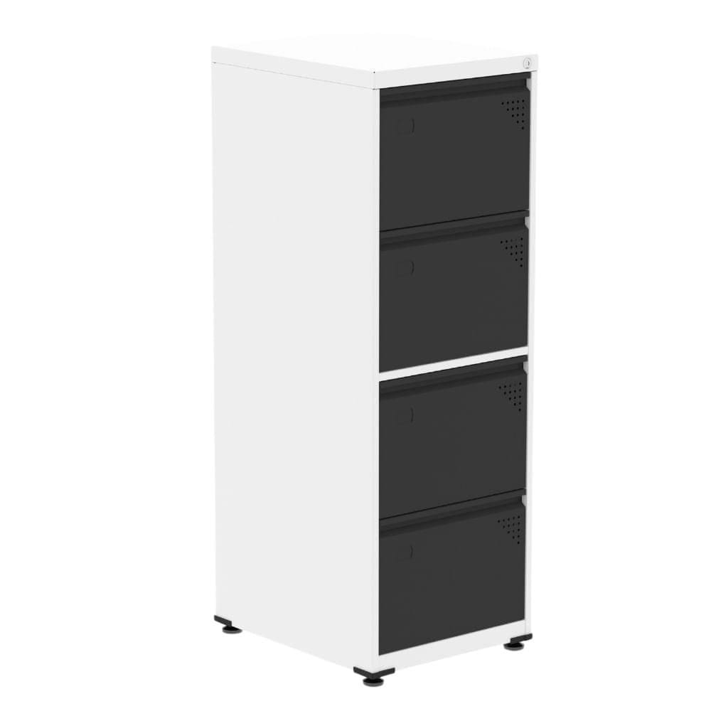 Armário de Arquivo Oficio 4 Gavetas Pandin 47 cm (Larg) Aço Branco c/ Frente Gaveta Preta c/ Chave