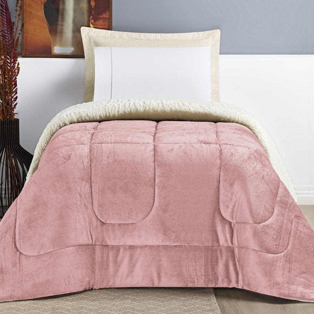 Coberdrom Casa Scarpa Apollo Solteiro Sherpa Manta Flannel Toque Lã De Carneiro - Rosa