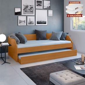 Bicama Solteiro Duo Com Cama Auxiliar Em Mdf Premium Nature Com 2 Colchões