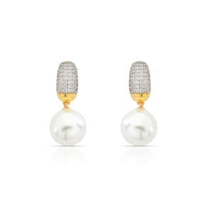 Brinco De Pérolas Luma Com Zirconias Banhado A Ouro 18k