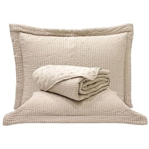 Kit Cobre Leito Colcha Casa Scarpa Anabela King Dupla Face Texturizado Percal 300 Fios 3 Peças - Bege - 100% Poliéster