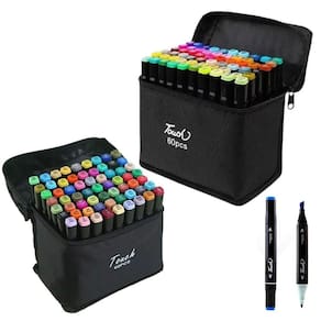 Canetinha Permamente Estojo 60 Cores Kit 2 unidades Ponta Dupla Caneta Marcador Bolsa com Alça Escola Trabalho Curso Pintura