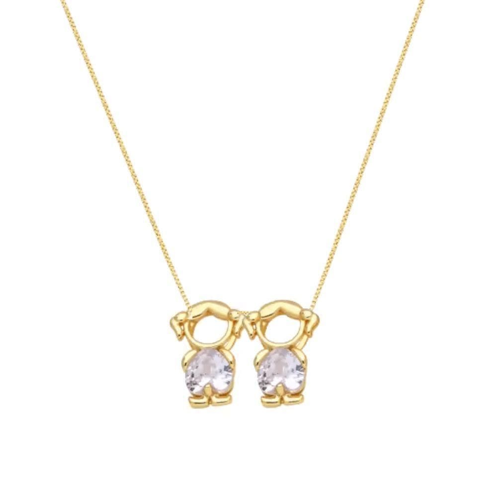 Colar Mãe E Filhas Duas Meninas Cristal Banhado Ouro