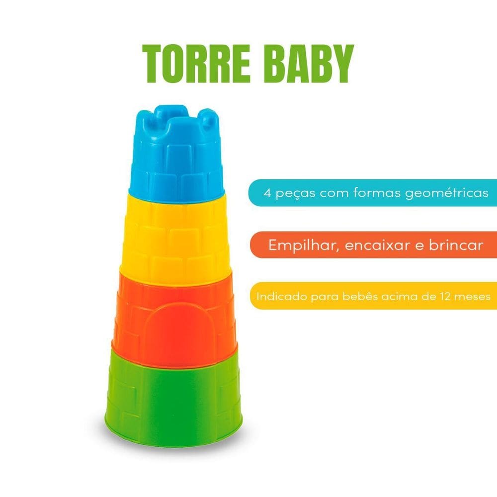 Brinquedo Educativo Torre Baby De Encaixar E Montar 1 Ano