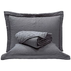 Kit Cobre Leito Colcha Casa Scarpa Anabela King Dupla Face Texturizado Percal 300 Fios 3 Peças - Cinza - 100% Poliéster