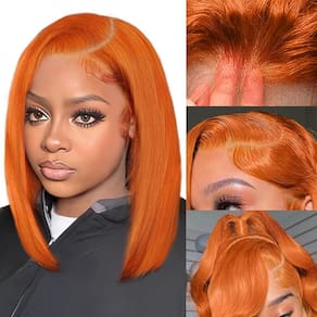 Peruca EAGERA Ginger Bob 30cm Cabelo humano 180% densidade laranja