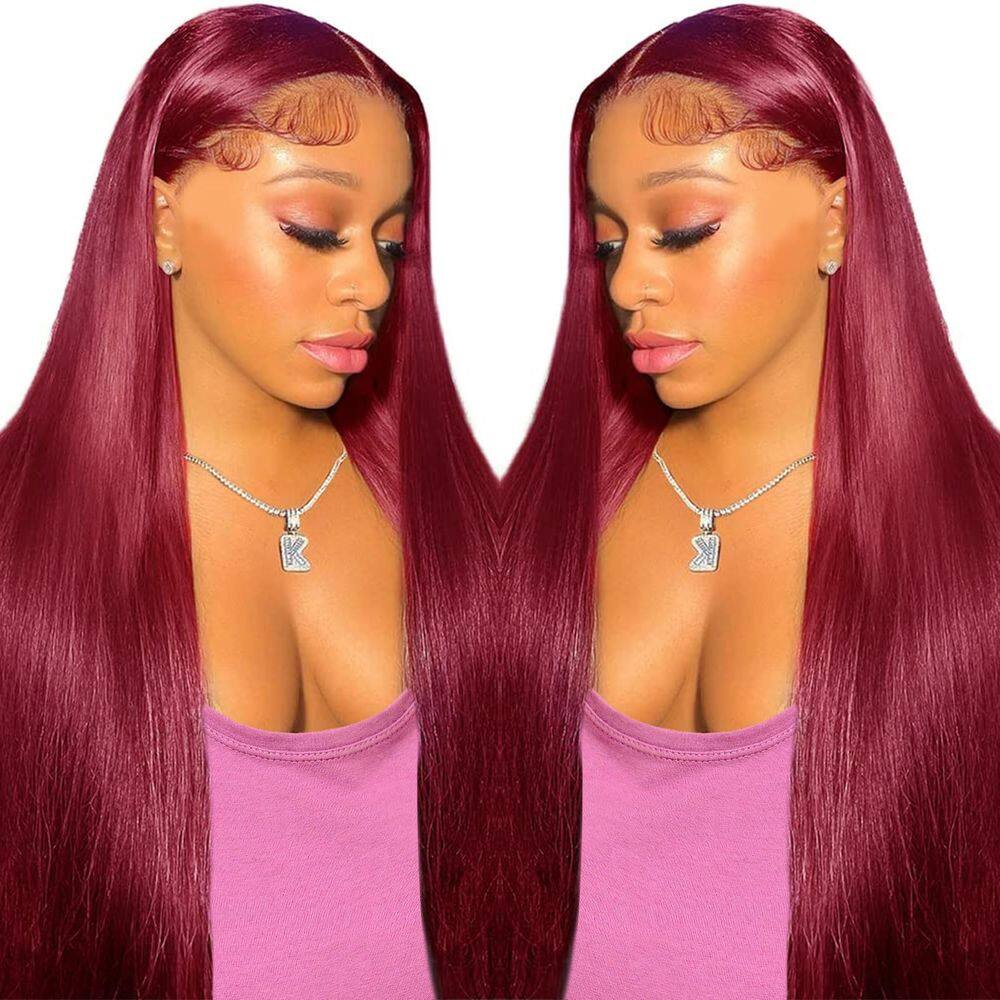 Perucas frontais de renda kocorose 99j Burgundy Straight 40cm para mulheres