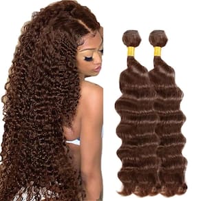 #4 Pacotes de cabelo humano de ondas profundas castanho chocolate 60-65 cm 200 g