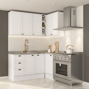 Armário de Cozinha Completa c Balcão Milla Whisper Carraro Branco