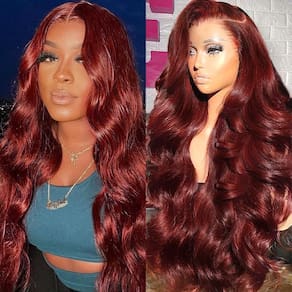 Perucas frontais de renda Bonhaar Marrom avermelhado 13x6 Body Wave 55cm