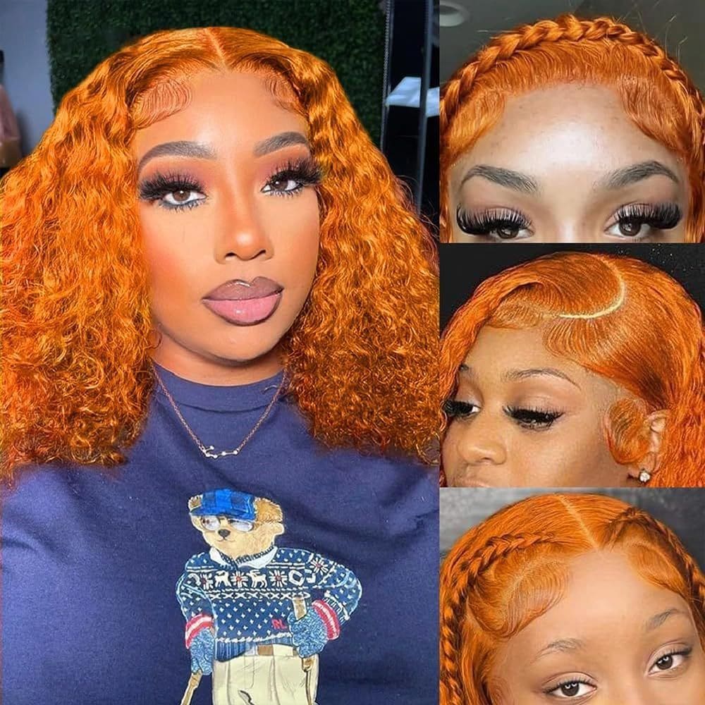 Peruca GOLFMAX Ginger Water Wave Bob 30 cm de cabelo humano com renda frontal