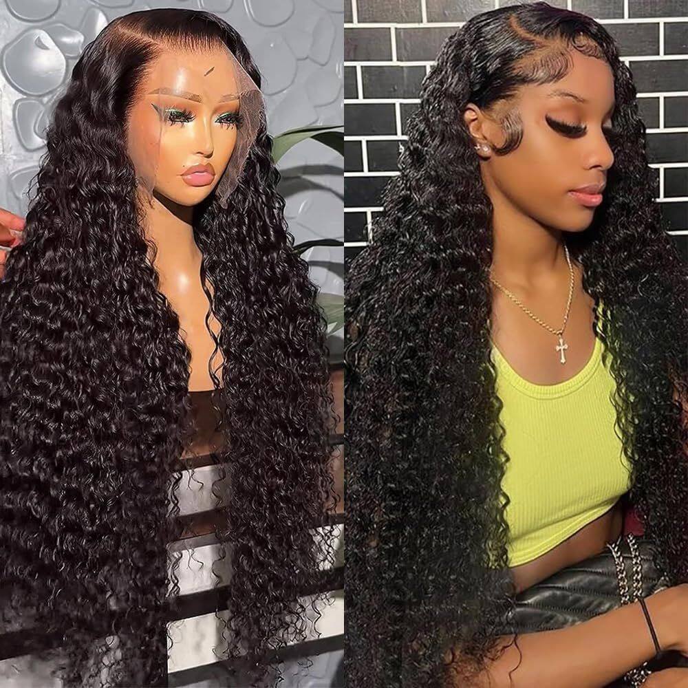 Peruca Bangxunk Deep Wave Lace Frontal 13x6 HD Transparente 18"