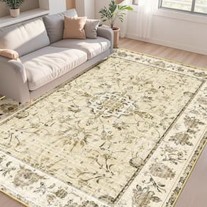 Tapete Area KIRFEIHT Vintage Boho, 5 x 7 pés, antiderrapante, lavável